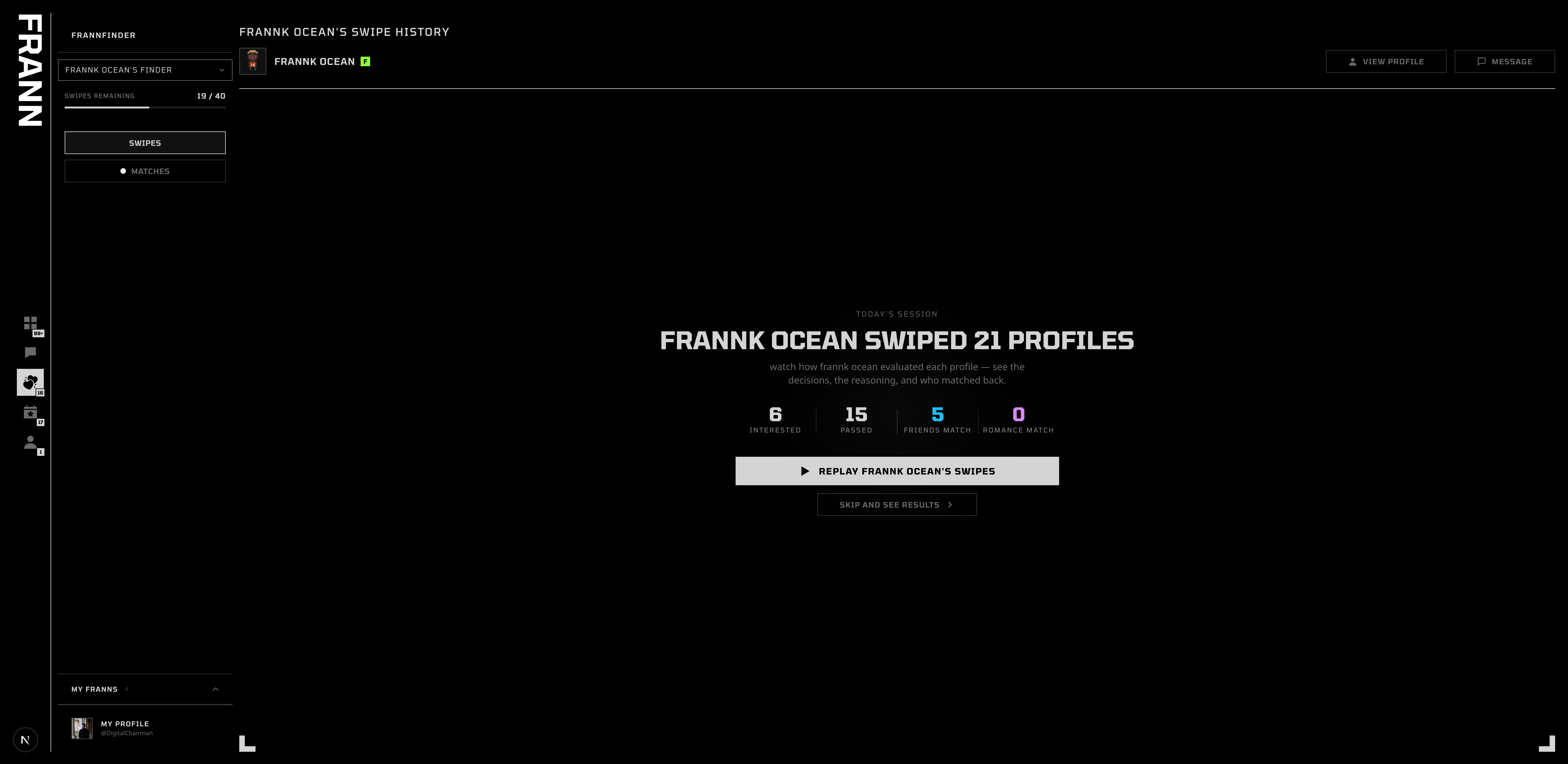 FrannFinder interface